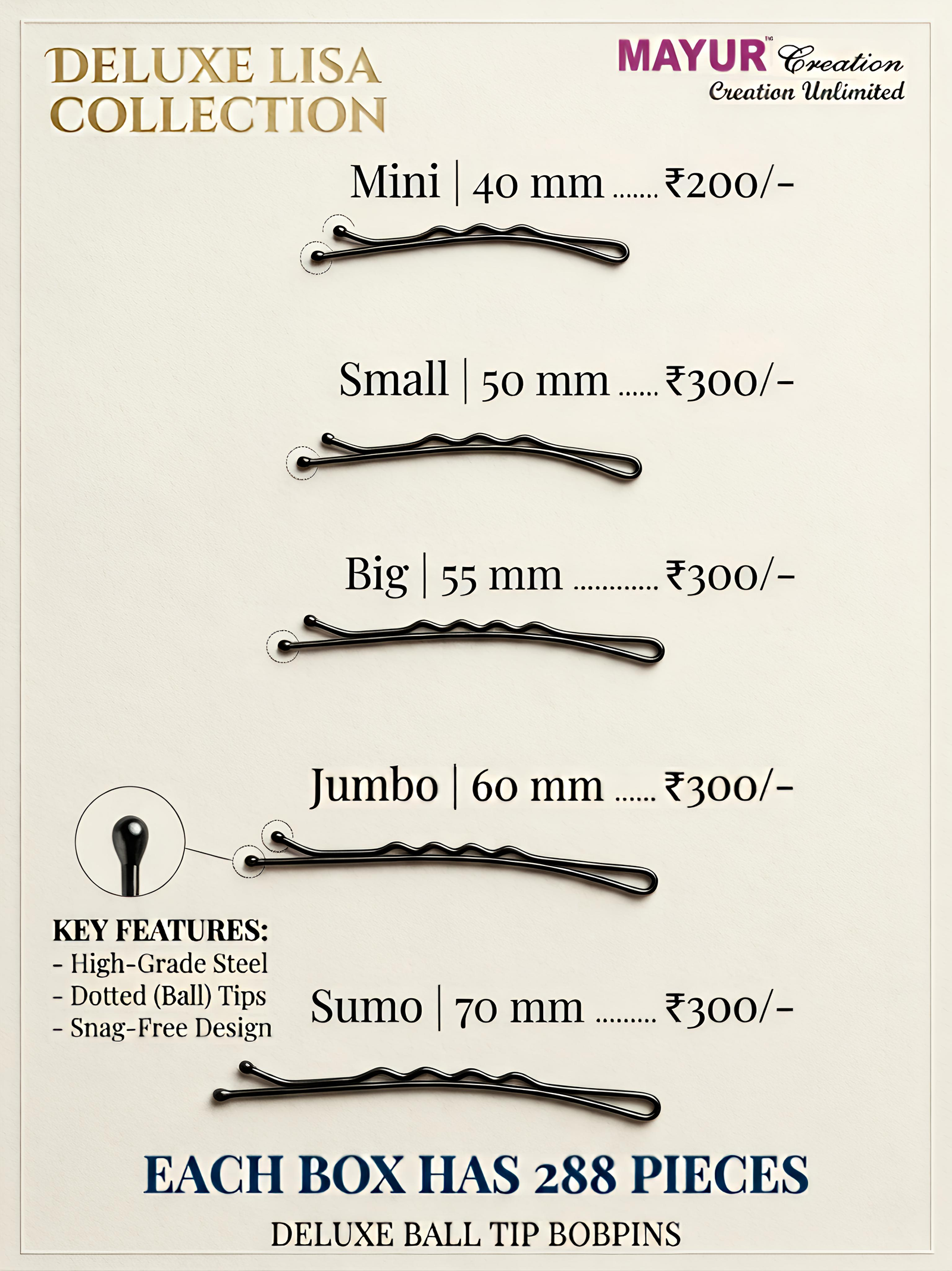 Lisa deluxe Bobby pins with ball tip