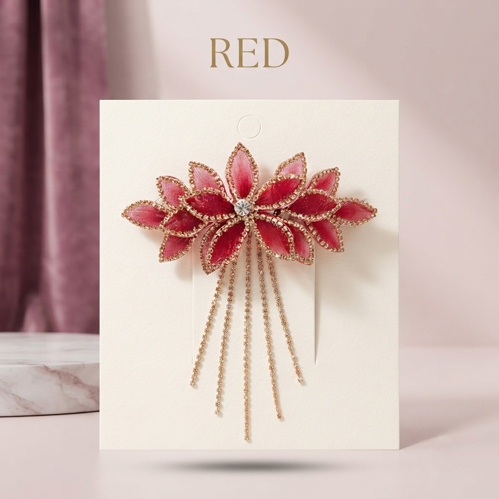 Radiant Cascade Crystal Floral Hair Barrette hair clip
