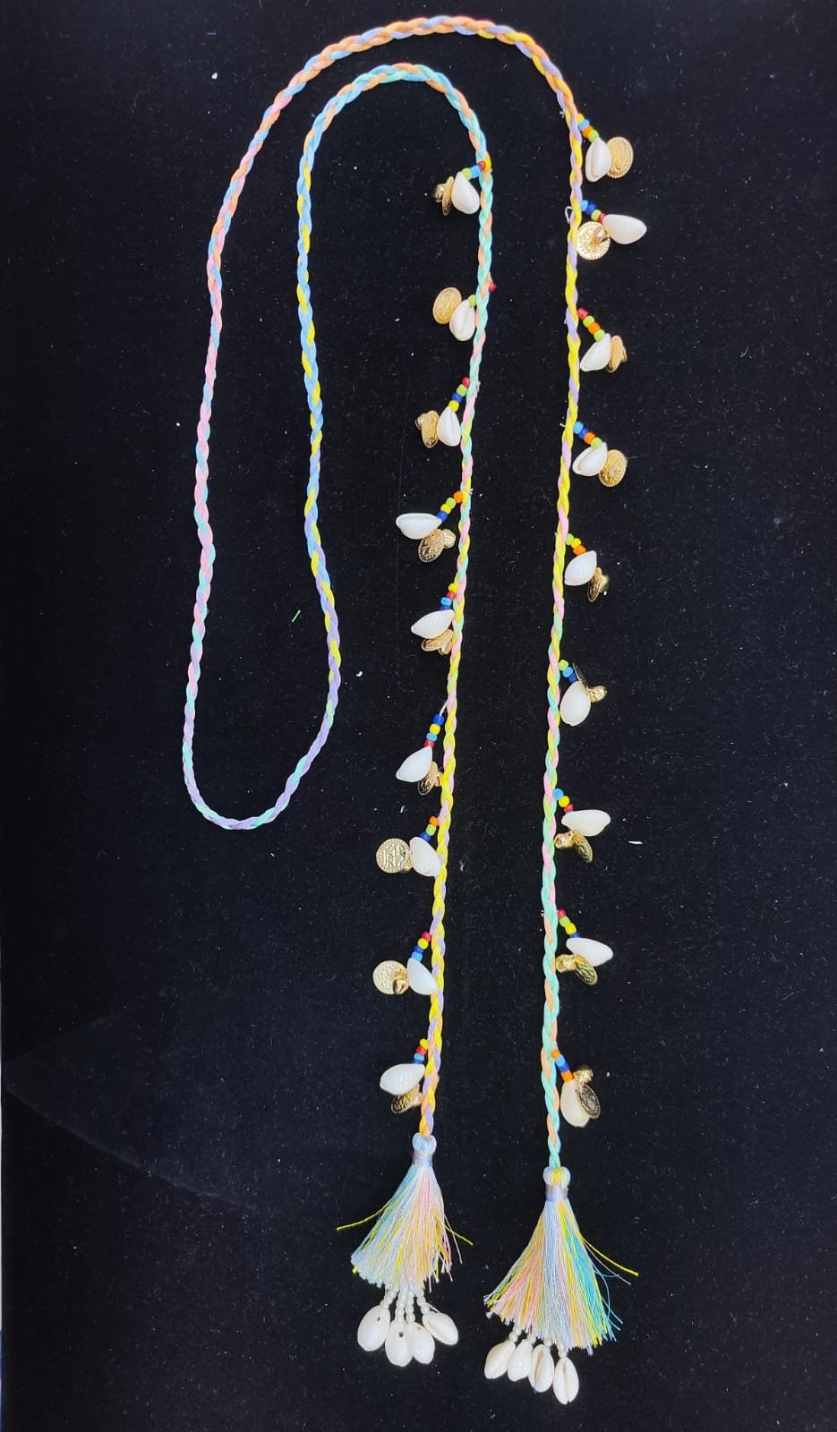 Boho Cowrie Shell & Coin Braided Hair Tassel (Festival Parandi Wrap)