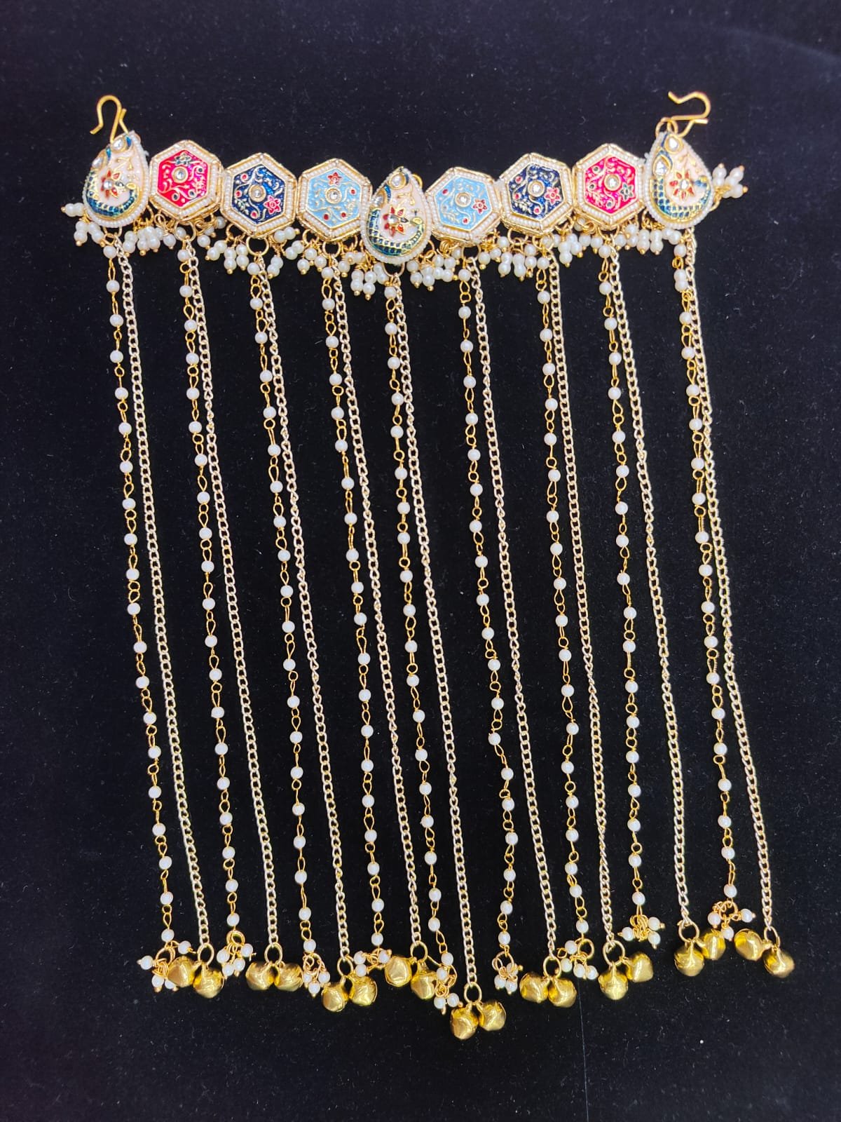 Royal Meenakari & Pearl Hanging Bridal Hair Chain trending accessories
