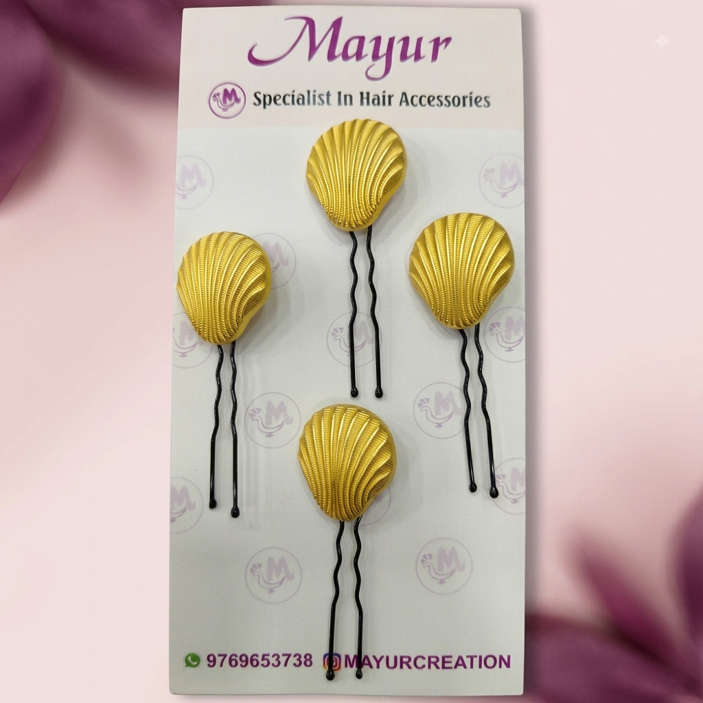 Golden Textured Seashell Hair U-Pins (Set of 4) hair accessories no. 1001
