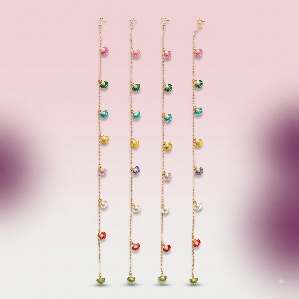 Multicolor Enamel Shell & Pearl Hair Extension Chains (Pack of 2) hair accessories 1005
