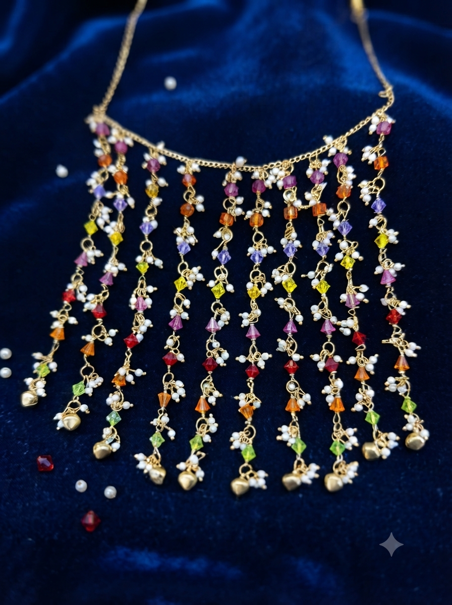 Multicolor Crystal & Pearl Cascading Bridal Hair Accessories