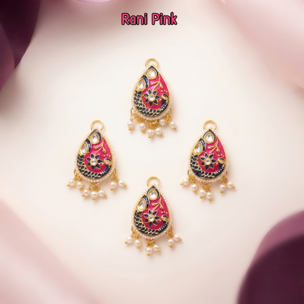 Teardrop Meenakari and Stone-Embellished Motif with Pearl Droplets