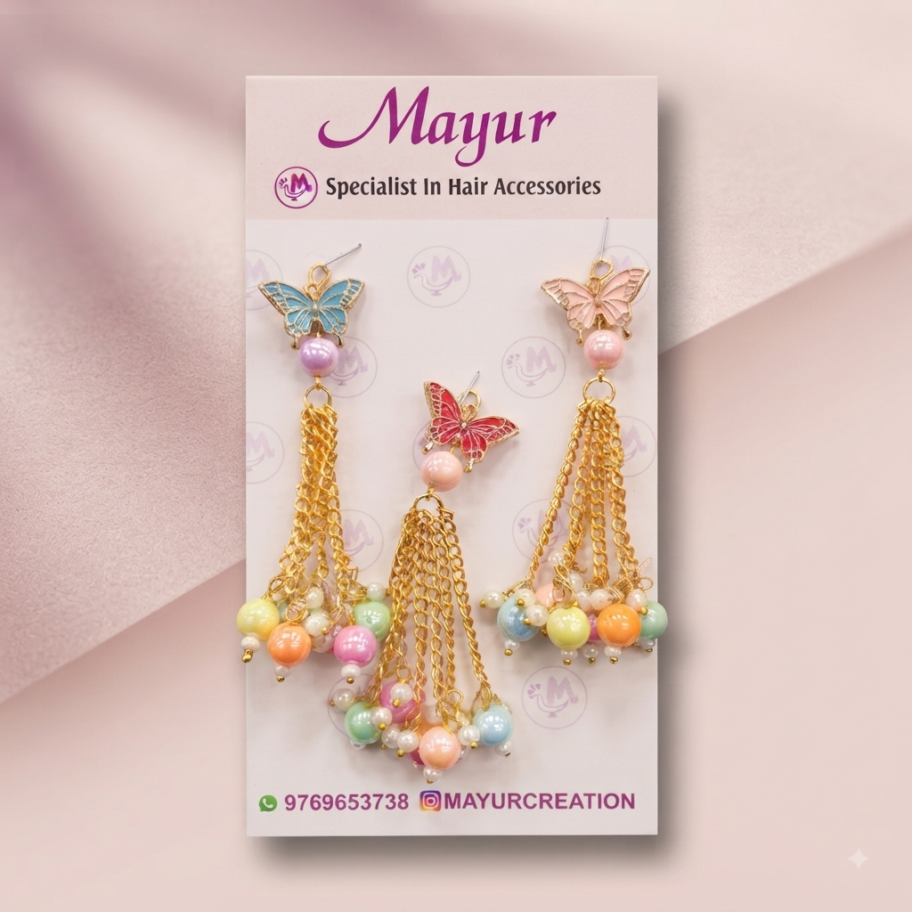 Enamelled Butterfly with Multi-Strand Gold-Tone Chains
