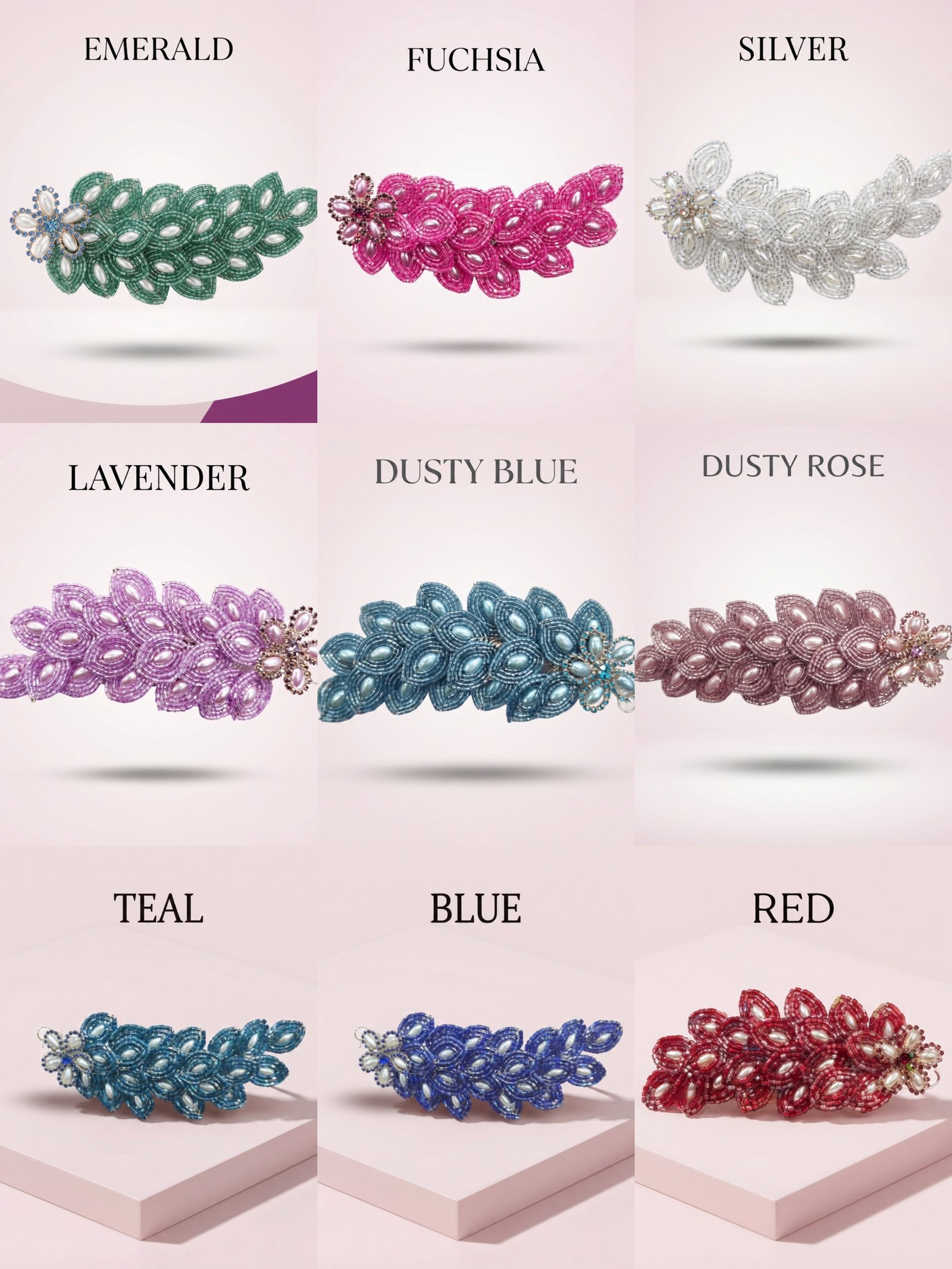 Intricate leaf and floral pattern with pearl and rhinestone accents hair broach accessories