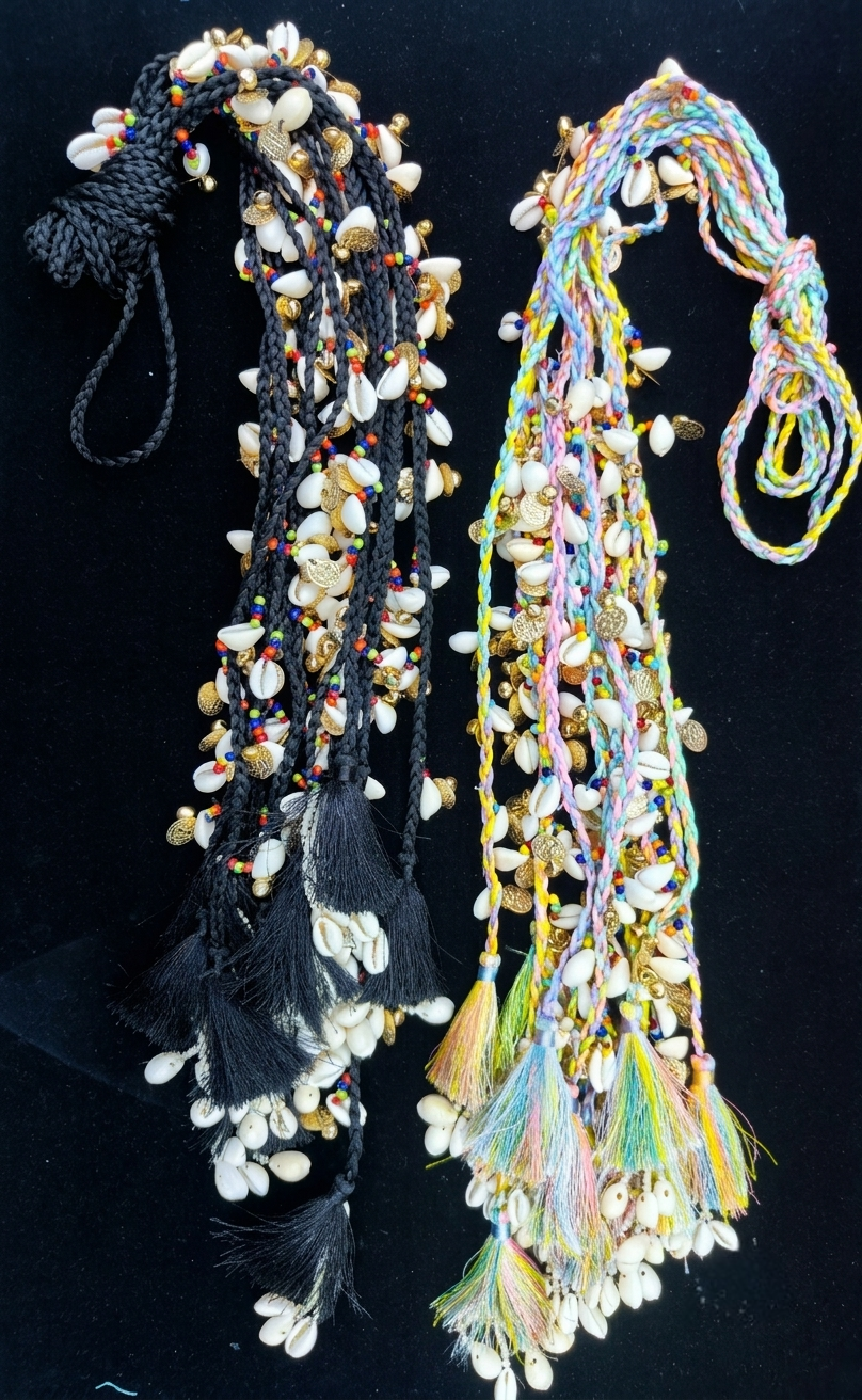 Boho Cowrie Shell & Coin Braided Hair Tassel (Festival Parandi Wrap)