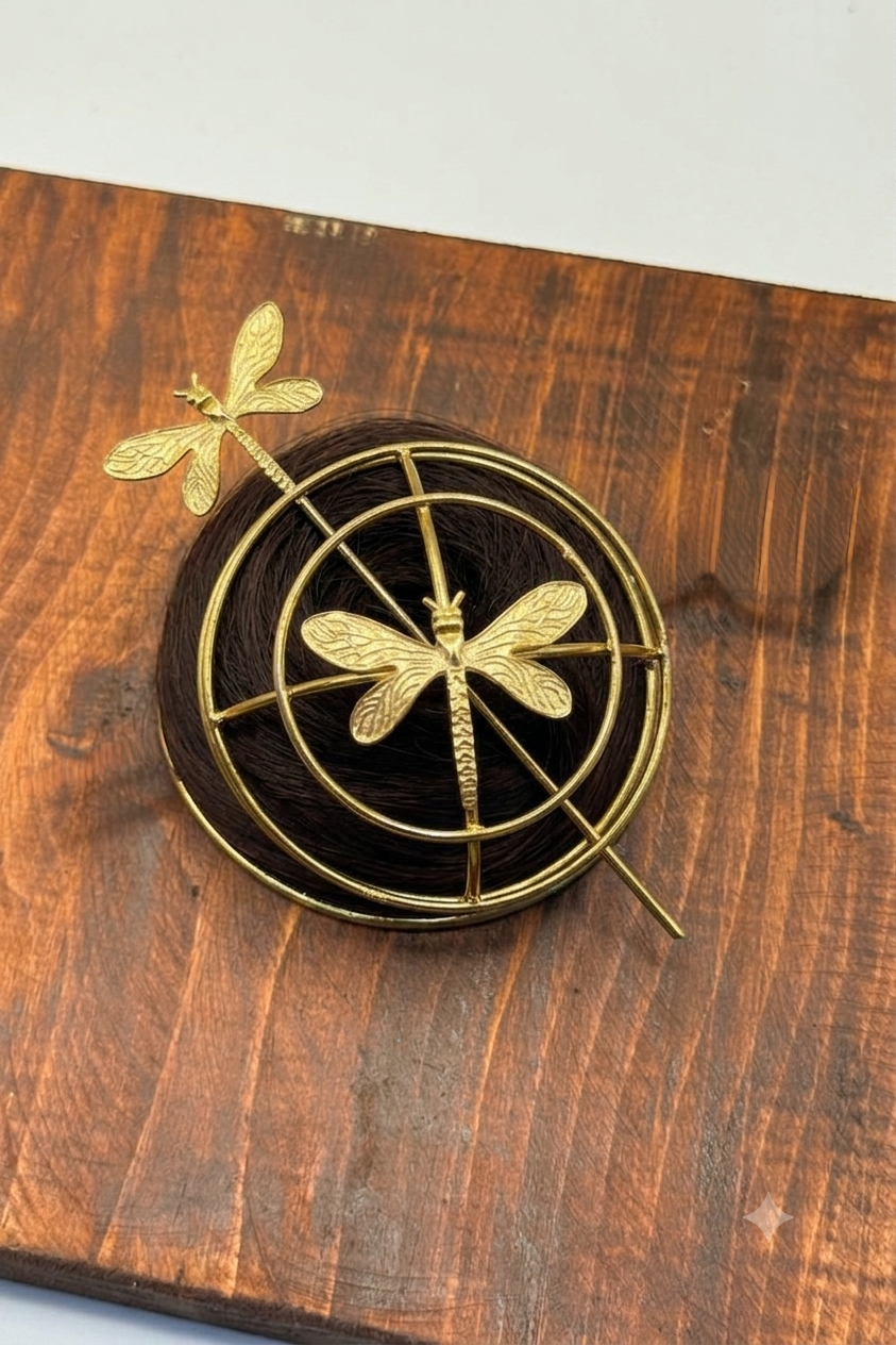 The "Golden Dragonfly" Modern Juda Bun Cage with Matching Hairpin