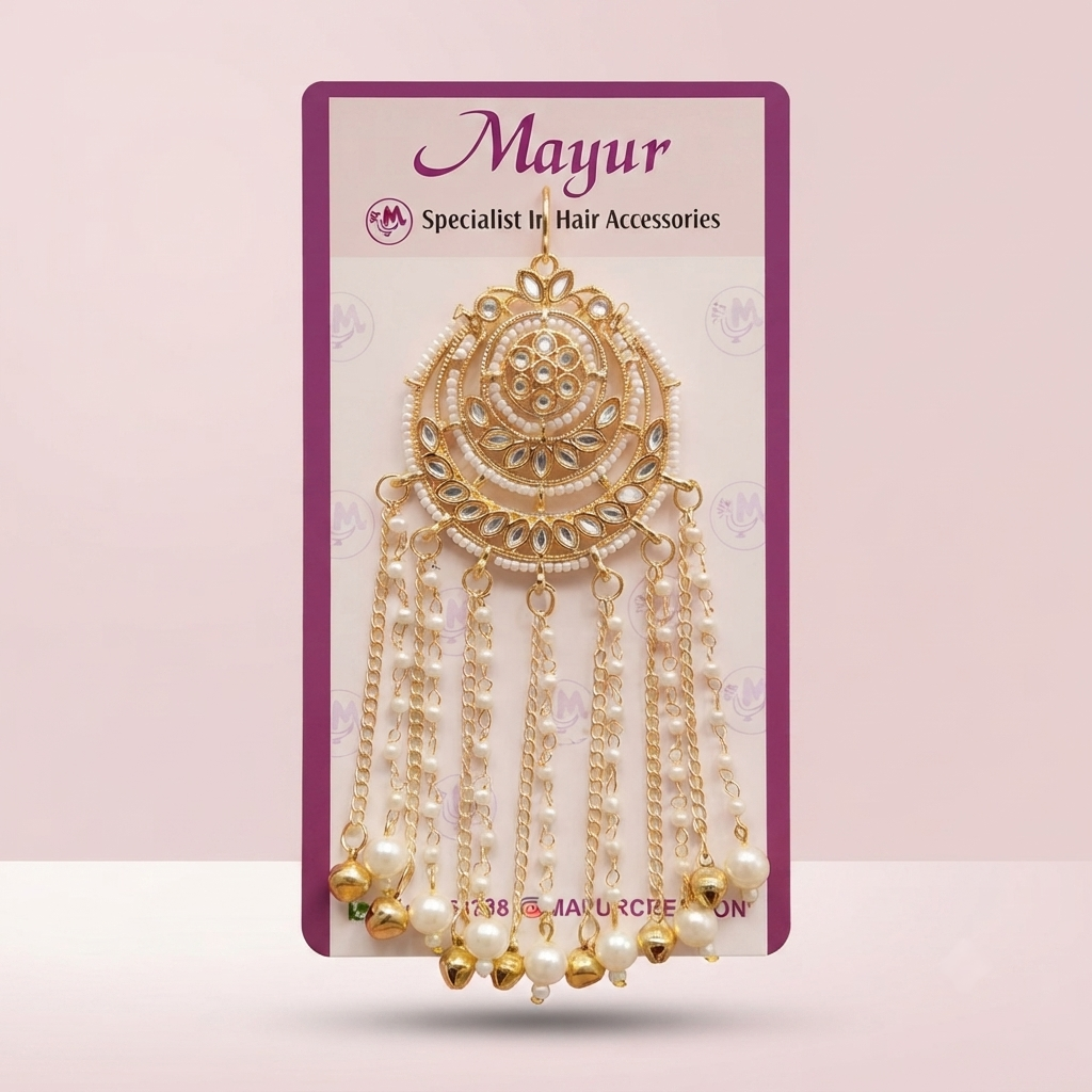 Royal Chandrakala Pearl & Kundan Statement Hair Brooch exclusive