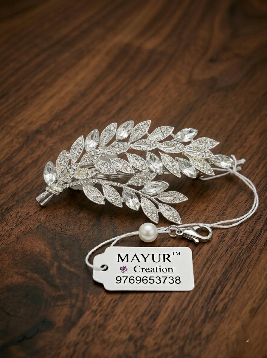 Imperial Crystal Laurel Leaf Bridal Hair Barrette