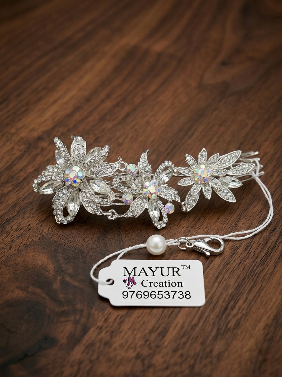 Triple Bloom Crystal Cascade Bridal Hair Barrette